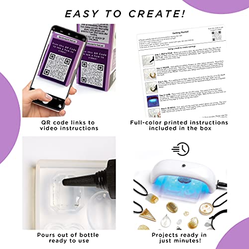 Blue Moon Beads UV Resin Dried Flower Necklace Jewelry-Making Kit, Starter Kit with Light Blue Moon Beads