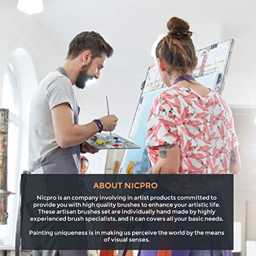 Nicpro Fan Paint Brushes 10 PCS Artist Painting Brush Set Soft Anti-Shedding Nylon Hair Wood Short Handle for Acrylic Watercolor Oil Painting Nicpro