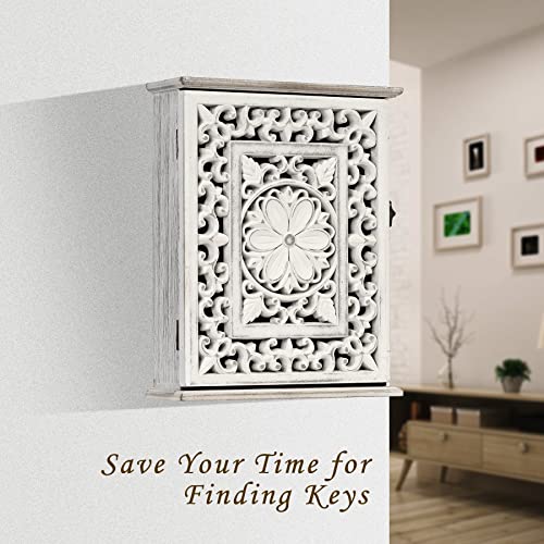AHUONEL Wooden Key Holder for Wall, Key Box Key Cabinet, Key Hooks Wall Mounted Key Hangers Rustic Decorative Key Rack with 6 Key Hooks for Home AHUONEL