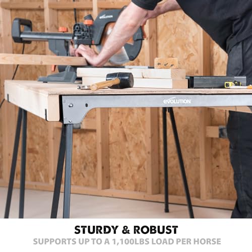 Evolution Power Tools Compact Folding Saw Horses Twin Pack (Aka Saw Bench, Sawhorse Pair) - Supports Up to 500KG - Lightweight & Portable (EVOSH1) Evolution