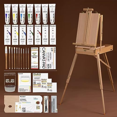 MEEDEN Oil Painting Set with French Easel,Oil Paint Set with Easel,7x100ml/3.38oz Oil Paint,Oil Paintbrushes,Canvas & Oil Painting Supplies for - WoodArtSupply