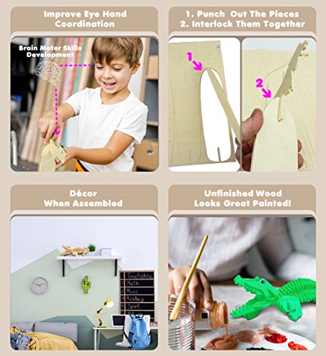 Puzzled 3D Puzzle Alligator Wood Craft Construction Model Kit, Fun, Unique & Educational DIY Wooden Toy Assemble Model Unfinished Crafting Hobby Puzzled