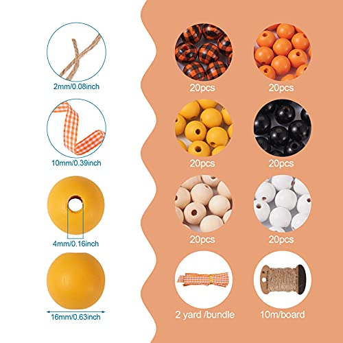 Craftdady 120pcs Natural Wood Beads 16mm Smooth Printed Wooden Loose Beads Unfinished Round Beads with Jute Twine Plaid Ribbon for DIY Jewelry Crafts Craftdady