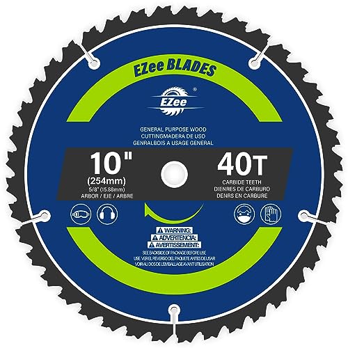 Ezee 10 inch Table Saw Blades 40 Teeth, General Purpose Circular Saw Blade with 5/8-inch Arbor, 0.09" Thin Kerf, Carbide-Tipped Professional EZee