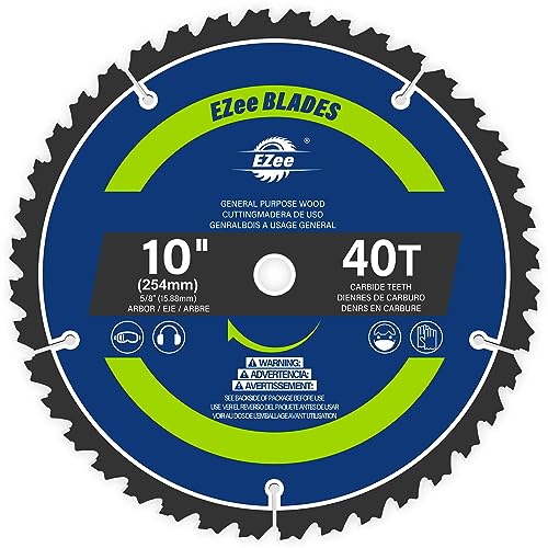 Ezee 10 inch Table Saw Blades 40 Teeth, General Purpose Circular Saw Blade with 5/8-inch Arbor, 0.09" Thin Kerf, Carbide-Tipped Professional - WoodArtSupply