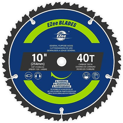 Ezee 10 inch Table Saw Blades 40 Teeth, General Purpose Circular Saw Blade with 5/8-inch Arbor, 0.09" Thin Kerf, Carbide-Tipped Professional - WoodArtSupply