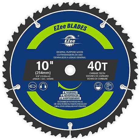 Ezee 10 inch Table Saw Blades 40 Teeth, General Purpose Circular Saw Blade with 5/8-inch Arbor, 0.09" Thin Kerf, Carbide-Tipped Professional EZee