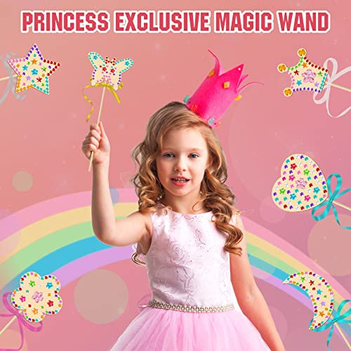 OPUHOHR 18 Sets Wood Fairy Wands Craft Project Kits, Princess Fairy Wands Kit with Gem Stickers, Ribbons Unfinished Wooden DIY Magical Wand, DIY - WoodArtSupply