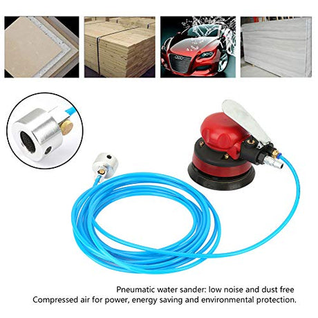 5" Air Random Orbital Palm Sander Powered Wet Orbital Air Palm Sander Pneumatic Portable Handheld 1/4" Inlet Grinding Machine Kit Reminnbor