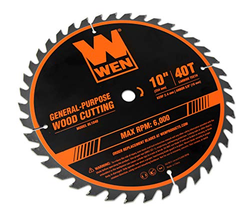 WEN BL1040 10-Inch 40-Tooth Carbide-Tipped Professional Woodworking Saw Blade for Miter Saws and Table Saws WEN