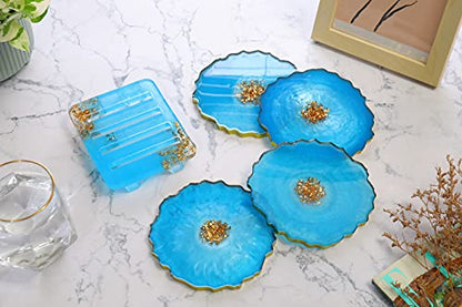 Resin Coaster Molds for Epoxy Resin,4pcs Geode Coaster Mold with Holder ,Silicone Molds for Resin Casting