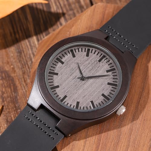UFOORO Fathers Day Engraved Wooden Watches for Men,Gifts for Husband at Wedding Anniversary, Natural Wood Custom Watch for Him Birthday UFOORO