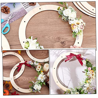 SEWACC 2Pcs Wooden Wreath Frame Flat Wreath Base Wreath Form Flower Wreath Boards Wreath Boards with Holes Craft Hoop Rings Floral Hoop Centerpiece