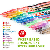 ZEYAR Glitter Paint Pens, Water based, Extra Fine Point, Nylon Tip, 12 Colors, Great for Gift Card, Poster, Album, Christmas Card and more. Non-Toxic ZEYAR