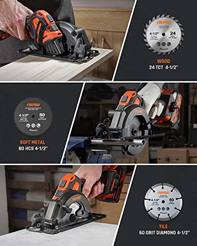 4-1/2 inch Cordless Circular Saw, 20V Mini Circular Saw Cordless 5500 RPM & 2.0Ah battery & Fast Charger, 3 Blades (24 TCT/80 HCS/60 DIAMOND) for - WoodArtSupply