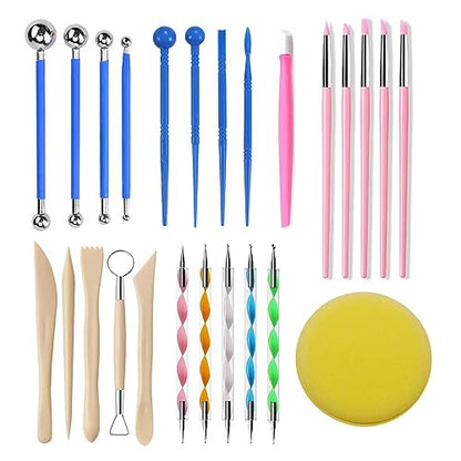 Langqun 25pcs Clay Tools,Air Dry Clay Tools,Pottery Tools Kit,Polymer Clay Dotting Tools,Ceramic Supplies for Kids and