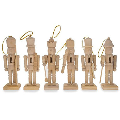 Set of 6 Unfinished Wooden Nutcrackers DIY Craft Kit 5 Inches