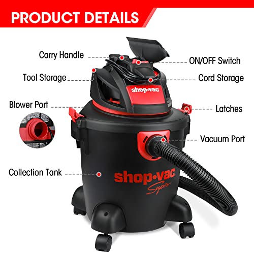 Shop-Vac 5 Gallon 3.5 Peak HP Wet/Dry Vacuum, Portable Heavy-Duty Shop Vacuum 3 in 1 Function with Attachments for House, Garage & Workshop,