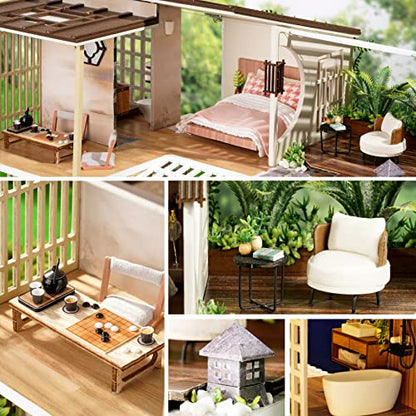 Spilay DIY Dollhouse Miniature Wooden Furniture Kit,Handmade Craft Mini Villa Model with Dust Proof Cover and Music Box,1:24 Scale Creative Doll