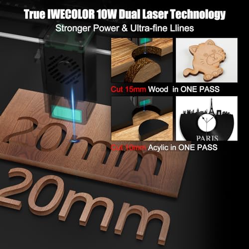 IWECOLOR 10W Laser Engraver, 60W Higher Accuracy Laser Engraving Machine, Compresed Spot 0.06x0.06mm Laser Cutter for Wood and Metal, Dark Acrylic, IWECOLOR