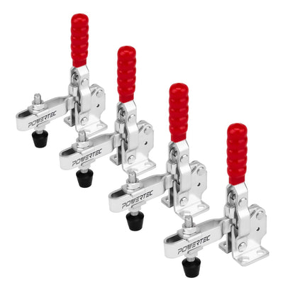 POWERTEC 4PK Toggle Clamp, 500 lbs Capacity, 12130 Quick Release Vertical Clamps w/Antislip Rubber Pressure Tip for Woodworking Jigs and Fixtures,