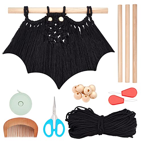 FREEBLOSS 3 Set DIY Macrame Wall Hanging Kit Bat Macrame Kit for Beginners Bat Wall Hanging Ornaments with Step by Step Tutorial - WoodArtSupply