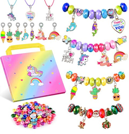 Girls Charm Bracelet Making Kit - Kids Unicorn Charms Bracelets Kits Jewelry Supplies Make Set DIY Art Craft Set Creative Birthday Gifts for 3 4 5 6