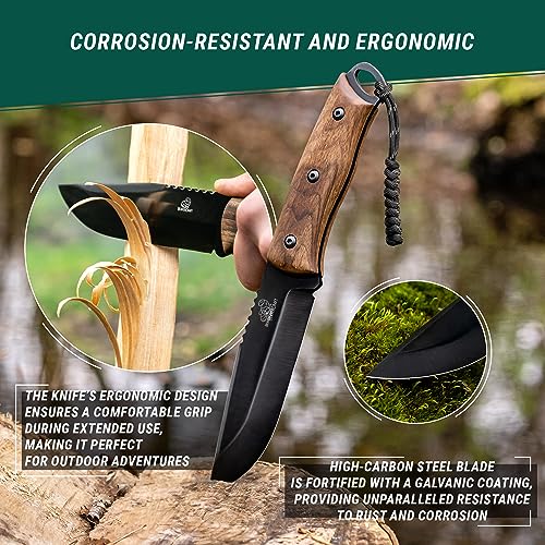 BeaverCraft Bushcraft Knife for Men Camping Knife Survival Fixed Blade Knife with Sheath Full Tang Knife Carbon Steel Camp Knife Tactical Bush Knife BeaverCraft