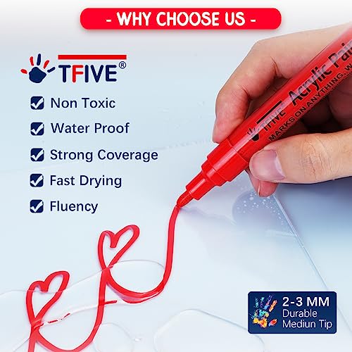TFIVE Paint Markers Paint Pens - 12 Color Premium Medium Point Acrylic  Paint Marker Pens for Rocks Painting, Metal, Ceramic, Glass, Wood, Fabric