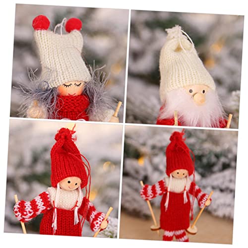 Yardenfun 4pcs Wooden Ski Doll Christmas Tree Decoration Wooden Farmhouse Hanging Crafts Ski Doll Ornament Christmas Tree Hanging Ornaments Yardenfun