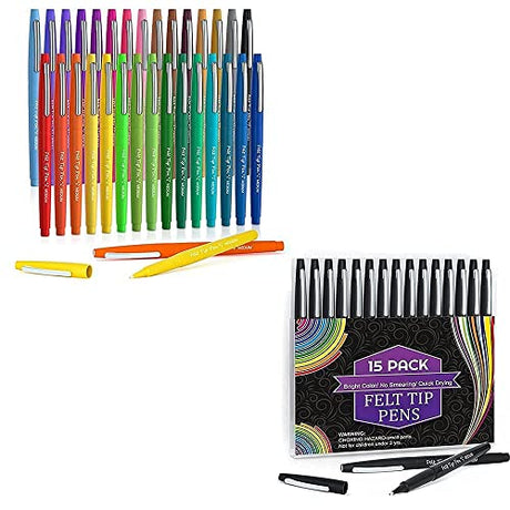 Lelix Felt Tip Pens, 30 Colors & 15 Black Medium Point Felt Pens, Colored Pens For Journaling, Writing, Note Taking, Planner Coloring, Perfect for Lelix