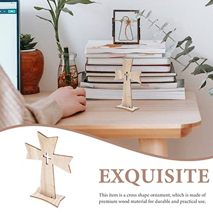 Amosfun Home Decor Wood Cross 20pcs Desktop Cross Decors Unique Cross Decor Table Desktop Cross with Base Wooden Crosses Outdoor Decor - WoodArtSupply