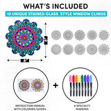 Hula Home Stained Glass Mandala Art Kit - DIY Window Clings with Markers, 10 Suncatchers - Perfect Hobby for Adults, Kids, Teens & Seniors - Ideal Hula Home