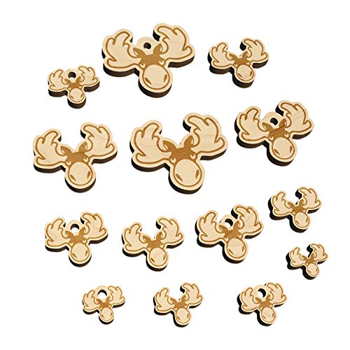 Grumpy Moose Head Mini Wood Shape Charms Jewelry DIY Craft - 16mm (22pcs) - No Hole Sniggle Sloth