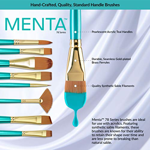 Royal & Langnickel Menta, 5pc Shader Variety Brush Set, Includes - Wash, Round, Shader, Angular & Liner Brushes - WoodArtSupply