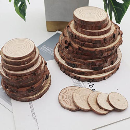 Natural Wood Slices, Unfinished Round Wooden Circles with Tree Bark, DIY Drawing Board Wood Discs Painting Ornaments for Party Decor(10pcs 3-4cm)