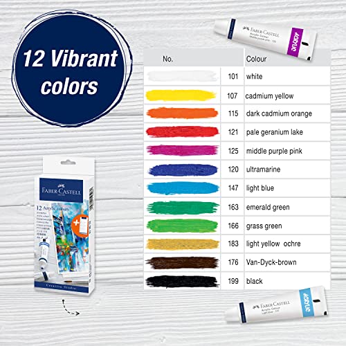 Faber-Castell Acrylic Paint Set - 12 Paint Tube Colors, Acrylic Paint Set for Adults Faber-Castell