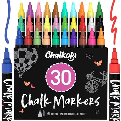 Chalkola Liquid Chalk Markers Erasable (30 Pack 6mm) Pastel + Neon Chalk Pens - Wet Wipe Washable Paint for Chalkboard Sign, Blackboards, Car Window, Chalkola