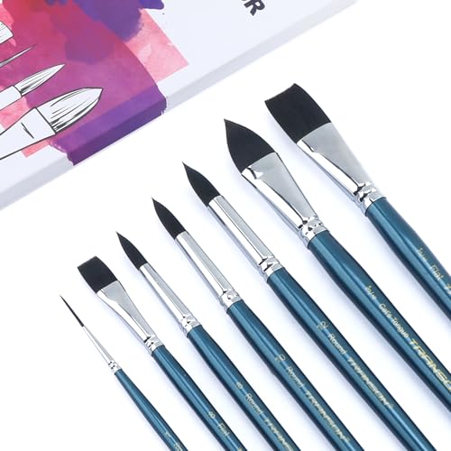 Transon 7pcs Natural Watercolor Paint Brush Set Professional for Watercolor Acrylic Ink Gouache Tempera - WoodArtSupply