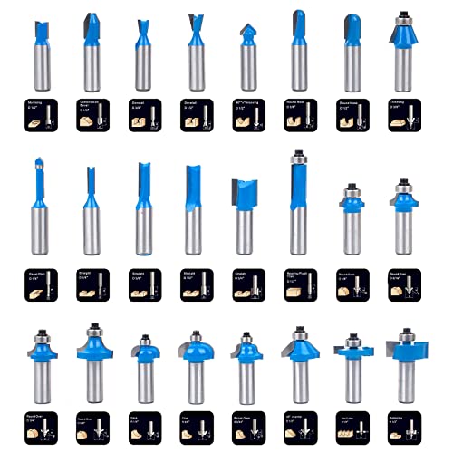 KOWOOD Router Bits Sets of 24A Pieces 1/2 Inch Shank Router Bit Set T Shape - for Commercial Users and Beginners… KOWOOD