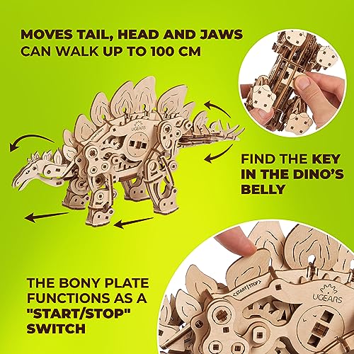 UGEARS Stegosaurus Dinosaur Wooden Model Kits - 3D Dinosaur Puzzle for Adults - Wooden Dinosaur Kit with Lifelike Mechanics - Model Kits for Adults UGEARS