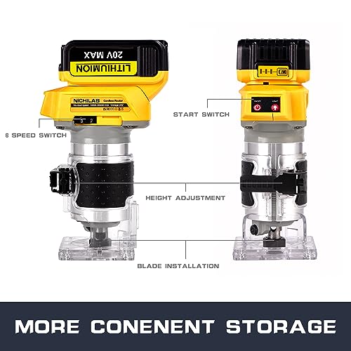 Cordless Trimmer Router, Brushless Hand Edge Trimmer for Wood Working Slotting, Trimming, Carving 1/4" Collet, Compatible with DEWALT 20V MAX Battery - WoodArtSupply