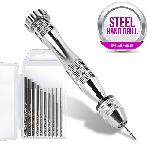 Pin Vise for Resin Casting Molds, LEOBRO Steel Hand Drill, Resin Drill with 10 PCS Drill Bit, Precision Hand Drill Tools for Epoxy Resin Arts Crafts, LEOBRO