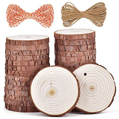 5ARTH Natural Wood Slices - 30 Pcs 2.7-3.1 inches Craft Unfinished Wood kit Predrilled with Hole Wooden Circles for Arts Wood Slices Christmas