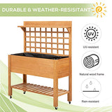 Outsunny 41" Raised Garden Bed with Trellis on Wheels, Wooden Elevated Planter Box with Legs and Bed Liner, for Flowers, Herbs & Vegetables, Brown Outsunny