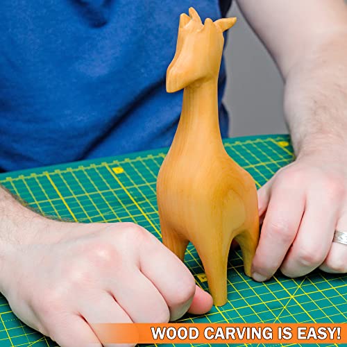 Wood Carving Kit for Beginners - Whittling kit with Giraffe - Linden Woodworking Kit for Kids, Adults - Wood Carving Stainless Steel Knife with