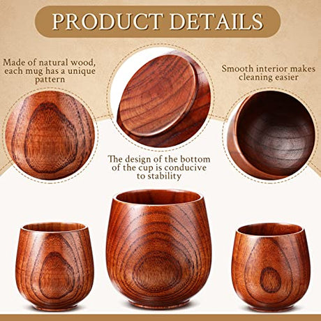 Gerrii 10 Pieces Wooden Tea Cup Wooden Coffee Mug Water Japanese Tea Cup Solid Wood Drinking Cup Teacup Glass for Wine, Beer, Milk, Hot Drinks, 6 oz Gerrii