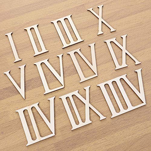 Supvox 24 Pcs Unfinished Wood Letters Roman Numerals Shapes Wooden Slices Wood Numerics Numbers Ornaments for Arts and Crafts 7cm SUPVOX
