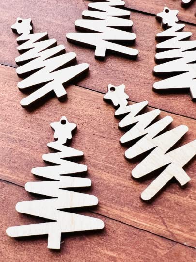 12 Pieces (Many Size Options) Smooth Unfinished Wood Xmas Tree Laser Cutout Dangle Earring Jewelry Blanks Charms Ornaments Shape Crafts Made in Texas Texan Wood Crafts