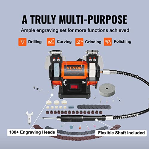 VEVOR Bench Buffer Polisher, Bench Buffer Grinder Polishing & Buffing Machine for Metal/Jewelry/Wood/Jade/Plastic/Silver DIY, with Wool/Abrasive VEVOR